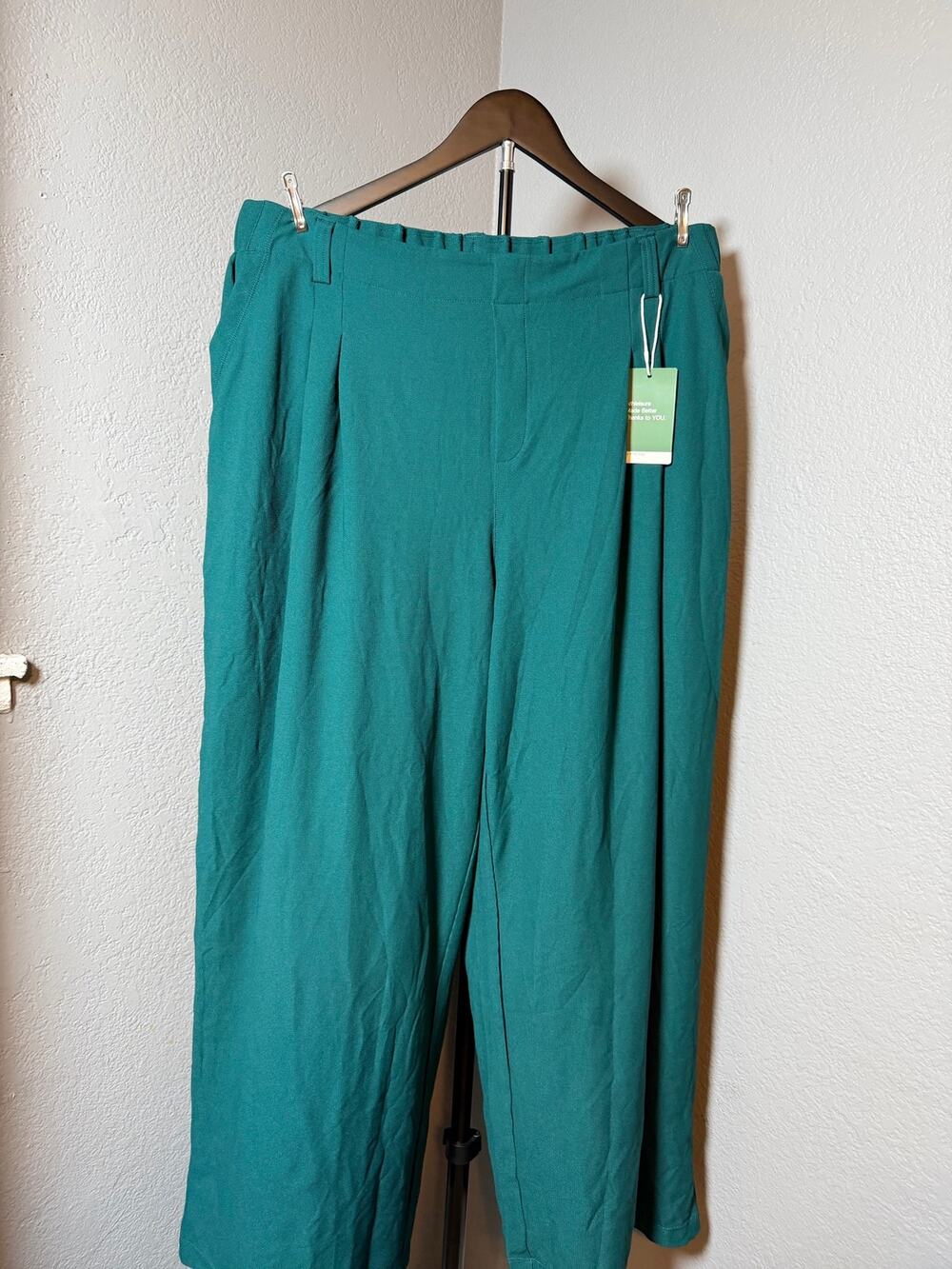 Flex Hunter Green High Waisted Pocket Wide Le\g Waffle Work Pants